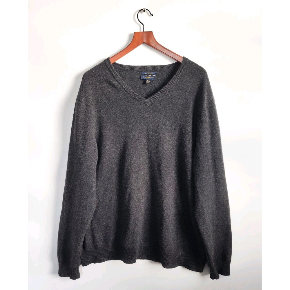 Club‎ Room Sweater 100% Cashmere Size XL Mens V-Neck Charcoal Gray Warm Preppy